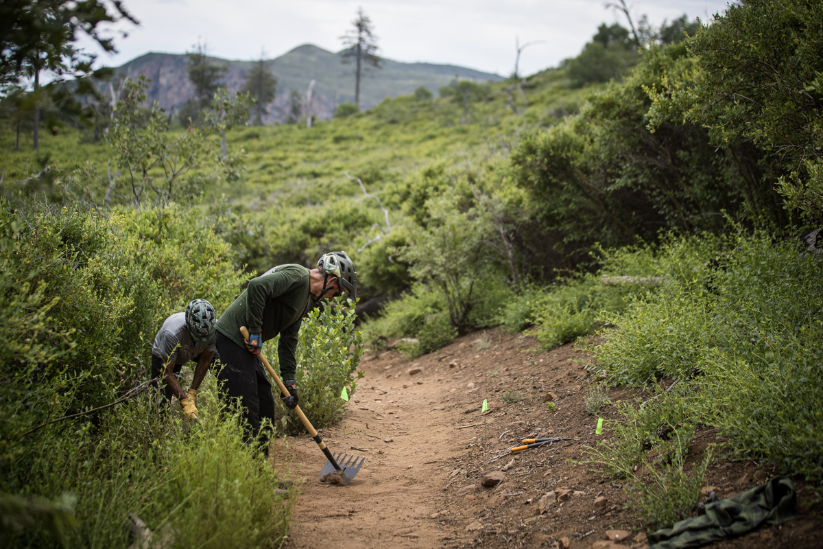 SDMBA volunteers perform trail work.