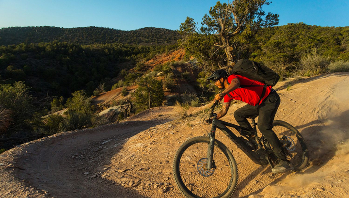 Mountain biker shredding in the Iron Hills Trail System. 