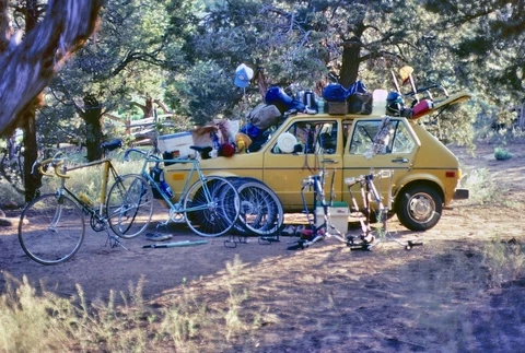 Car loaded with bikes and gear