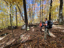 Liz Grades, IMBA Planner, and a U.S. Forest Service planner discuss planning in the forest.